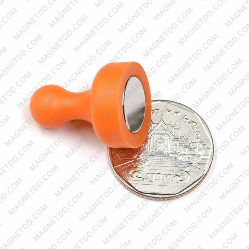 พินแม่เหล็กแรงสูง Magnetic Push Pins 19mm x 25mm สีส้ม แม่เหล็กถาวรนีโอไดเมี่ยม NdFeB (Neodymium)