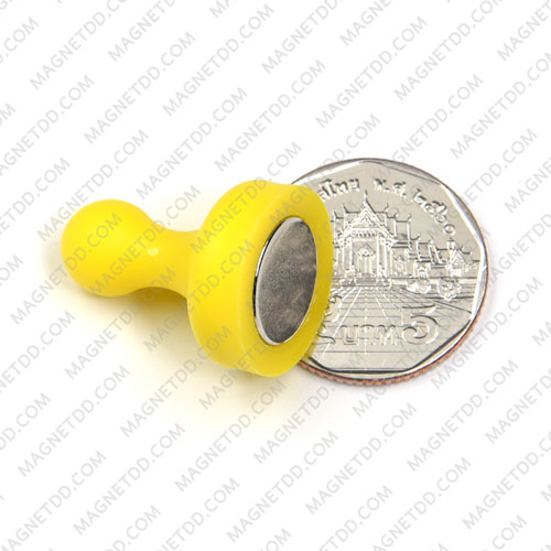 พินแม่เหล็กแรงสูง Magnetic Push Pins 19mm x 25mm สีเหลือง แม่เหล็กถาวรนีโอไดเมี่ยม NdFeB (Neodymium)