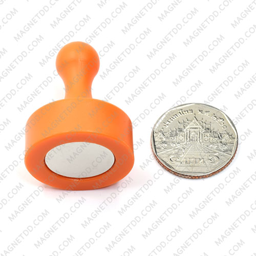 พินแม่เหล็กแรงสูง Magnetic Push Pins 29mm x 38mm สีส้ม แม่เหล็กถาวรนีโอไดเมี่ยม NdFeB (Neodymium)