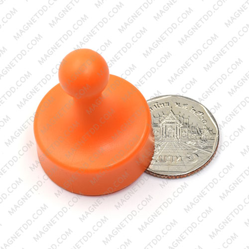 พินแม่เหล็กแรงสูง Magnetic Push Pins 29mm x 38mm สีส้ม แม่เหล็กถาวรนีโอไดเมี่ยม NdFeB (Neodymium)