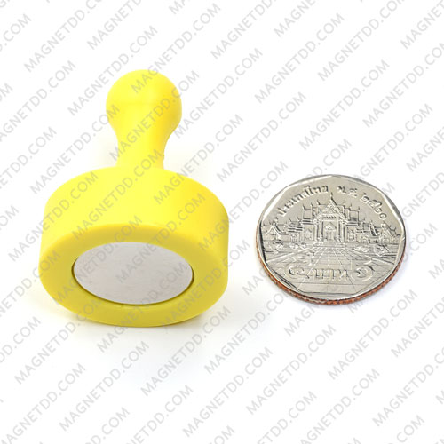 พินแม่เหล็กแรงสูง Magnetic Push Pins 29mm x 38mm สีเหลือง แม่เหล็กถาวรนีโอไดเมี่ยม NdFeB (Neodymium)