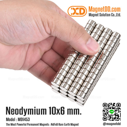 แม่เหล็กแรงสูง Neodymium ขนาด 10mm x 6mm แม่เหล็กแรงดึงดูดสูง