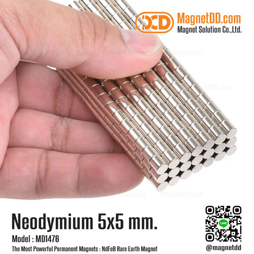 แม่เหล็กแรงสูง Neodymium ขนาด 5mm x 5mm แม่เหล็กทรงกระบอก