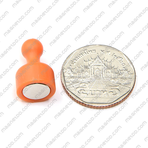 พินแม่เหล็กแรงสูง Magnetic Push Pins 12mm x 20mm สีส้ม แม่เหล็กถาวรนีโอไดเมี่ยม NdFeB (Neodymium)