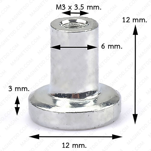 ฐานแม่เหล็กแรงสูง Mounting Magnet 12mm x 12mm เกลียวใน M3 แม่เหล็กถาวรนีโอไดเมี่ยม NdFeB (Neodymium)