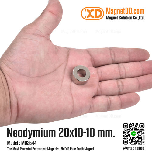 แม่เหล็กแรงสูง Neodymium 20mm x 10mm วงใน 10mm