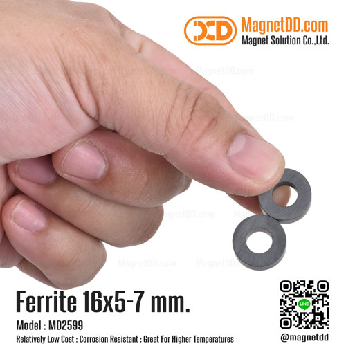 แม่เหล็กเฟอร์ไรท์ Ferrite ขนาด 16mm x 5mm วงใน 7mm.แม่เหล็กโดนัท แม่เหล็กเฟอร์ไรท์โดนัท