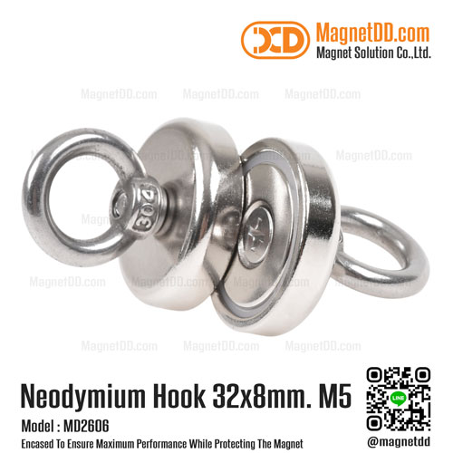 พอตแม็กเน็ต ขนาด 32mm x 8mm รู M5 พร้อมห่วงสแตนเลส