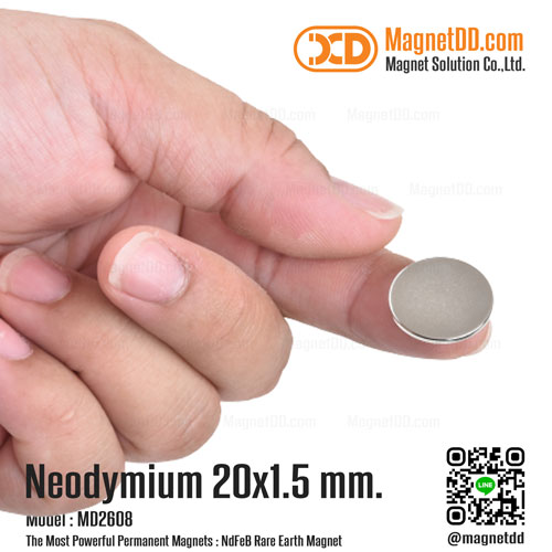 แม่เหล็กแรงสูง Neodymium ขนาด 20mm x 1.5mm ขายแม่เหล็กกลม