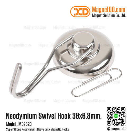 ชุดตะขอแม่เหล็กแรงสูง Neodymium แบบหมุนได้ ขนาด 36mm x 6.8mm
