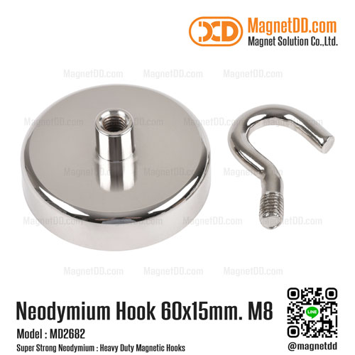 ชุดตะขอแม่เหล็กสูง Neodymium ขนาด 60x15mm M8 แม่เหล็กตะขอ