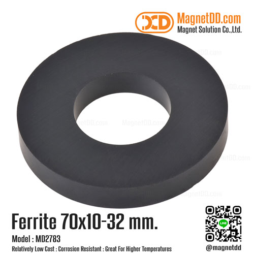 แม่เหล็กเฟอร์ไรท์ Ferrite Magnet 70mm x 10mm วงใน 32mm แม่เหล็กเฟอร์ไรท์โดนัท