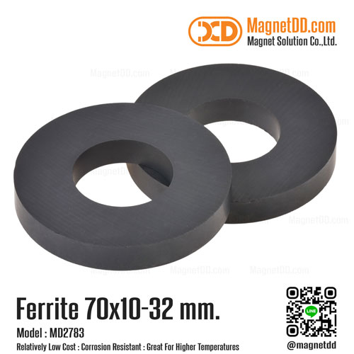 แม่เหล็กเฟอร์ไรท์ Ferrite Magnet 70mm x 10mm วงใน 32mm แม่เหล็กเฟอร์ไรท์โดนัท