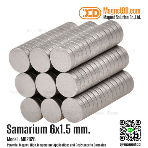 แม่เหล็กแรงสูงทนความร้อน Samarium Re ขนาด 6mm x 1.5mm แม่เหล็กทนความร้อน
