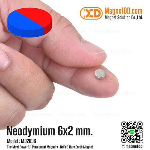 แม่เหล็กแรงสูง Neodymium 6mm x 2mm - Diametrically Magnetized Diametrically Magnetized