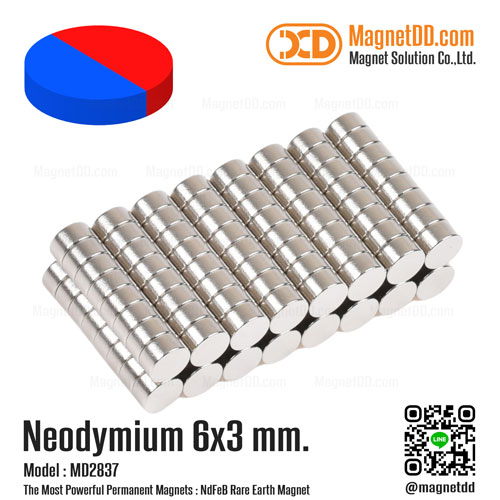 แม่เหล็กแรงสูง Neodymium 6mm x 3mm - Diametrically Magnetized ขั้วแม่เหล็กแบบพิเศษ