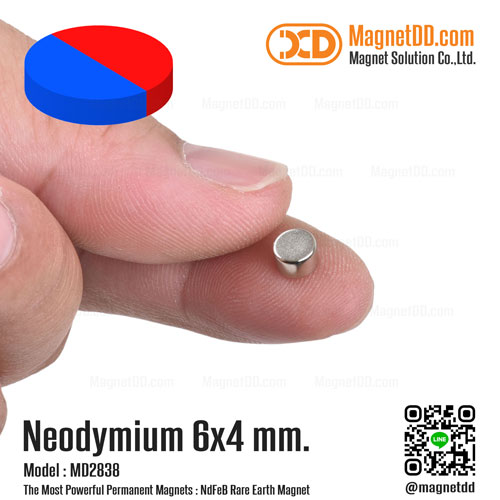 แม่เหล็กแรงสูง Neodymium 6mm x 4mm - Diametrically Magnetized