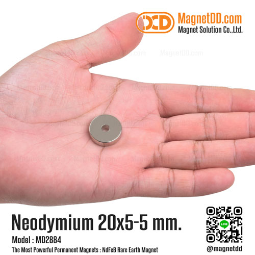 แม่เหล็กแรงสูง Neodymium ขนาด 20mm x 5mm วงใน 5mm