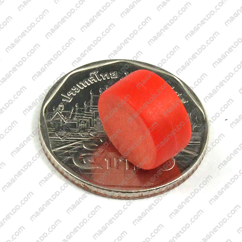 แม่เหล็กแรงสูง หุ้มพลาสติก กันน้ำ ขนาด 12.7mm x 6.2mm - สีแดง แม่เหล็กถาวรนีโอไดเมี่ยม NdFeB (Neodymium)