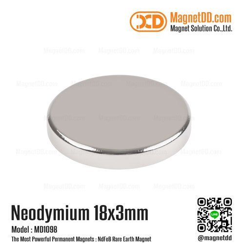 แม่เหล็กแรงสูง Neodymium ขนาด 18mm x 3mm เหล็กดูดแรงดึงสูง