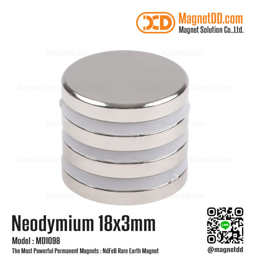 แม่เหล็กแรงสูง Neodymium ขนาด 18mm x 3mm เหล็กดูดแรงดึงสูง