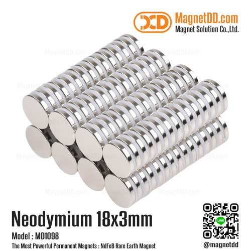 แม่เหล็กแรงสูง Neodymium ขนาด 18mm x 3mm เหล็กดูดแรงดึงสูง