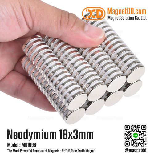 แม่เหล็กแรงสูง Neodymium ขนาด 18mm x 3mm เหล็กดูดแรงดึงสูง