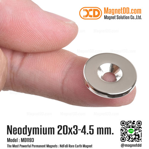 แม่เหล็กแรงสูง Neodymium ขนาด 20mm x 3mm รูขนาด 4.5mm