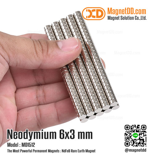 แม่เหล็กแรงสูง Neodymium ขนาด 6mm x 3mm แม่เหล็กขาว
