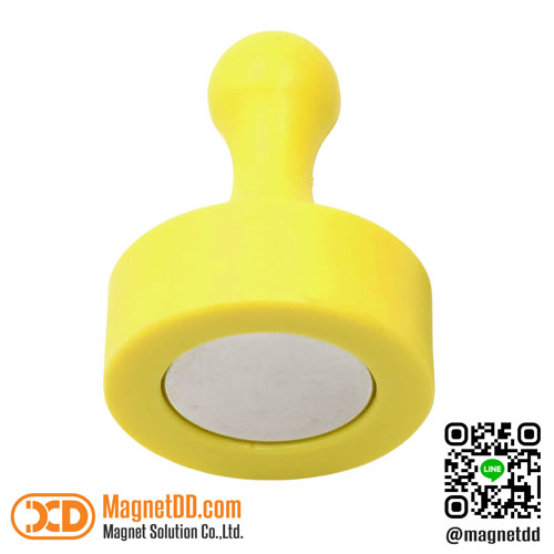 พินแม่เหล็กแรงสูง Magnetic Push Pin ขนาด 29mm x 38mm - สีเหลือง